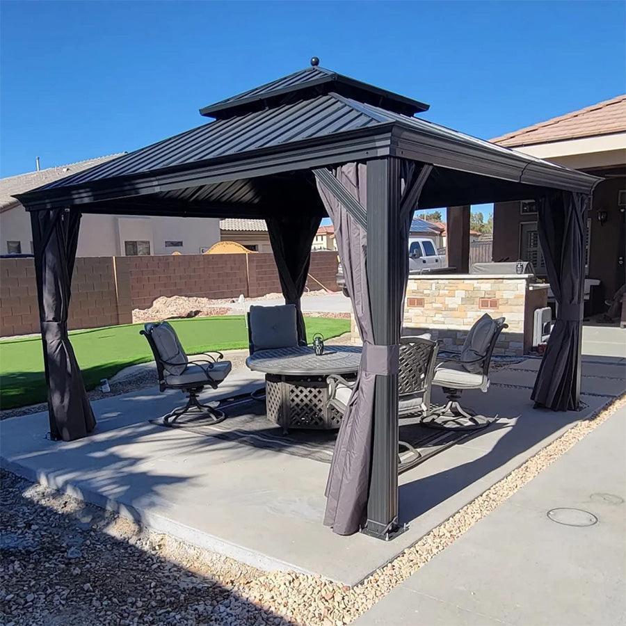 PURPLE LEAF Patio Gazebo for Backyard Grey Hardtop Galvanized Steel Roof Awning with Upgrade Curtain - Image 33
