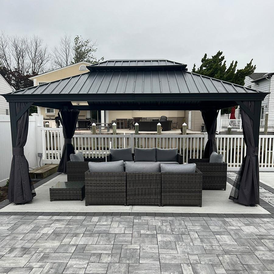 PURPLE LEAF Patio Gazebo for Backyard Grey Hardtop Galvanized Steel Roof Awning with Upgrade Curtain - Image 34