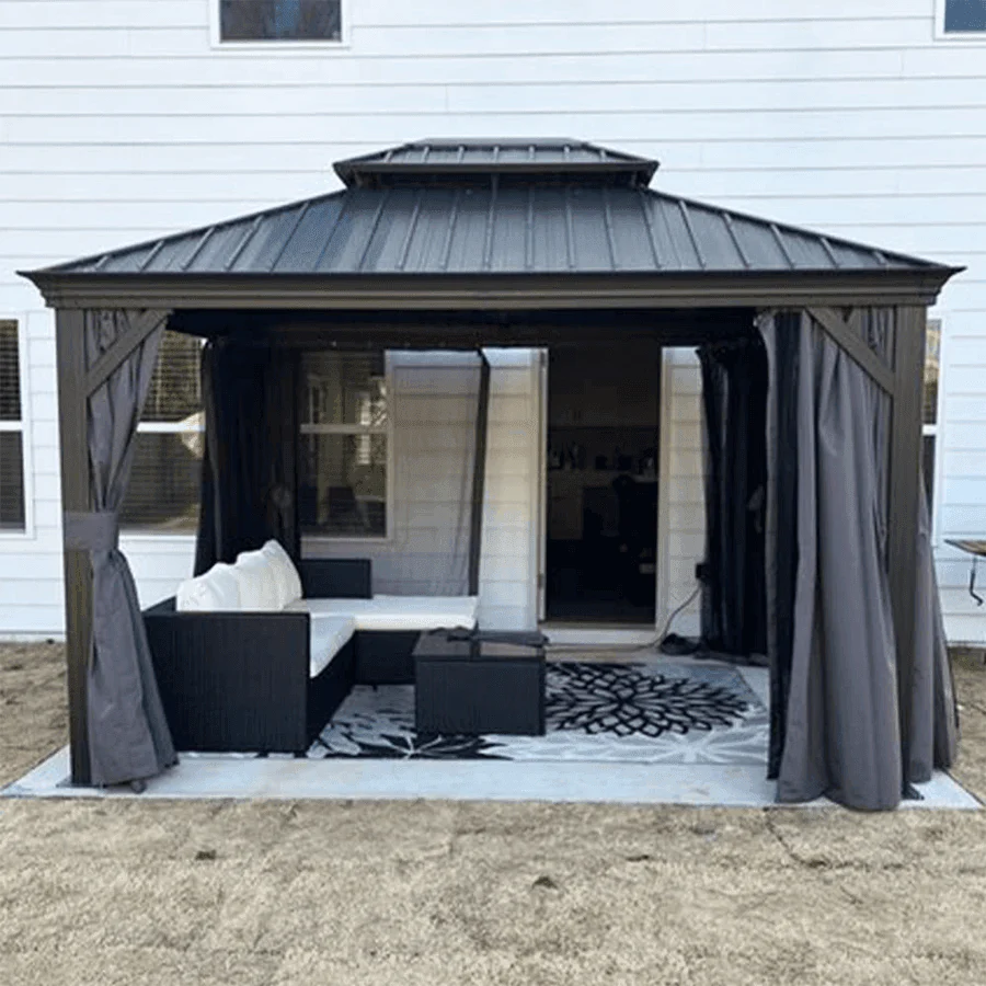 PURPLE LEAF Patio Gazebo for Backyard Grey Hardtop Galvanized Steel Roof Awning with Upgrade Curtain - Image 35