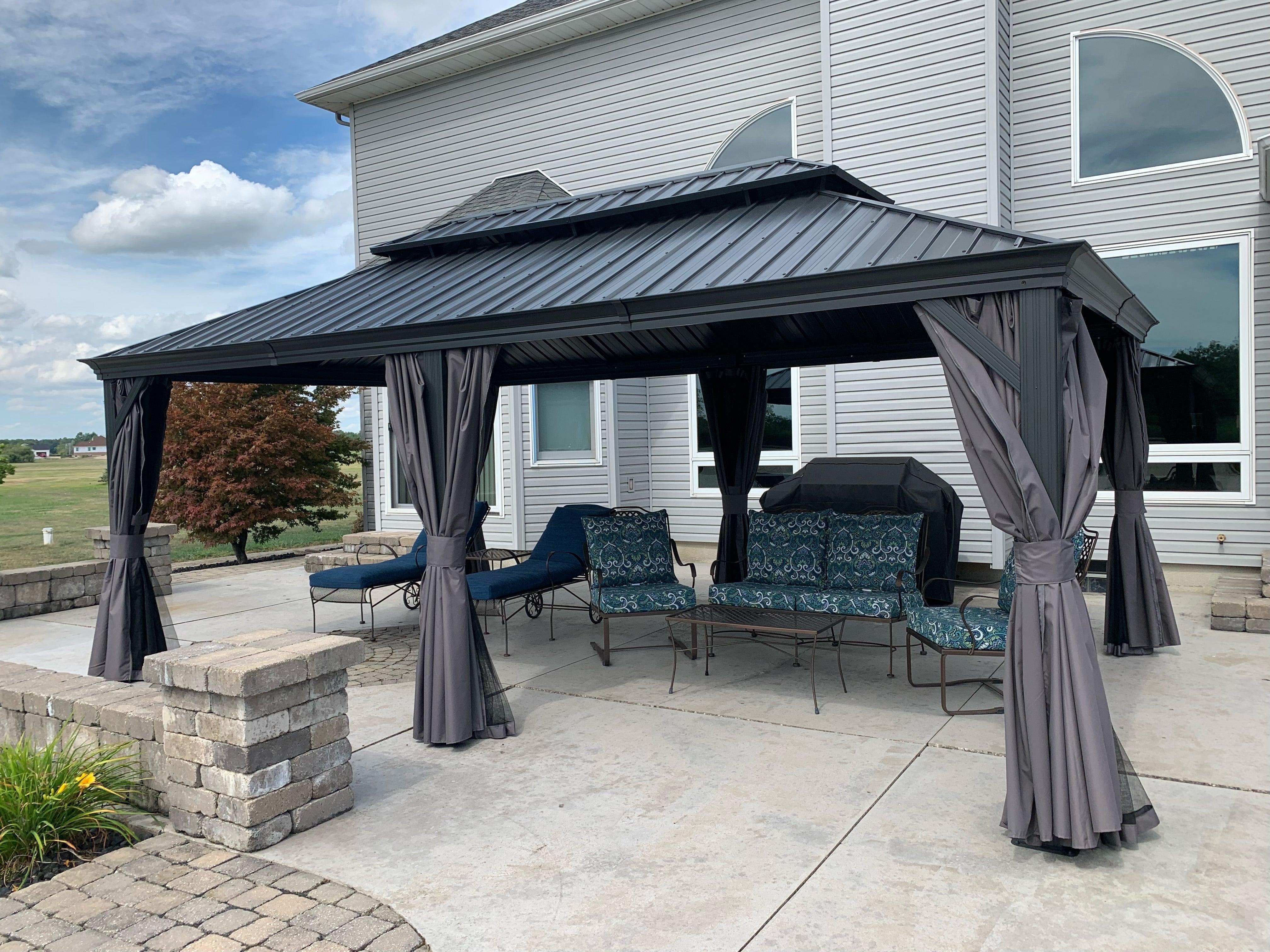 PURPLE LEAF Patio Gazebo for Backyard Grey Hardtop Galvanized Steel Roof Awning with Upgrade Curtain - Image 39