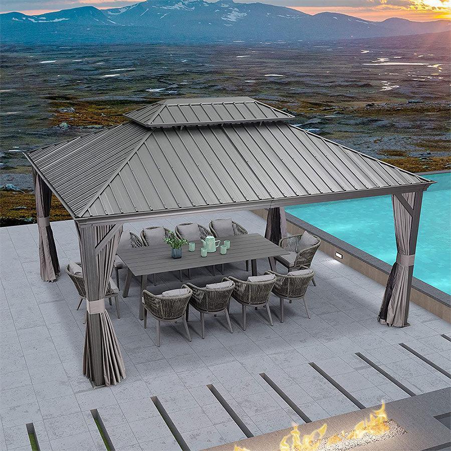 PURPLE LEAF Patio Gazebo for Backyard Grey Hardtop Galvanized Steel Roof Awning with Upgrade Curtain - Image 41