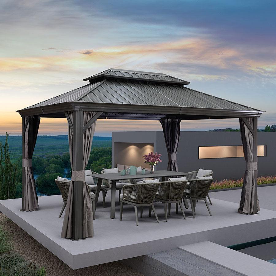 PURPLE LEAF Patio Gazebo for Backyard Grey Hardtop Galvanized Steel Roof Awning with Upgrade Curtain - Image 42