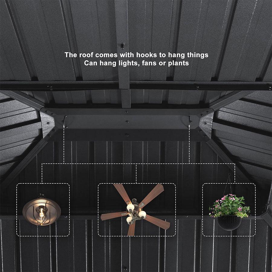 PURPLE LEAF Patio Gazebo for Backyard Grey Hardtop Galvanized Steel Roof Awning with Upgrade Curtain - Image 47