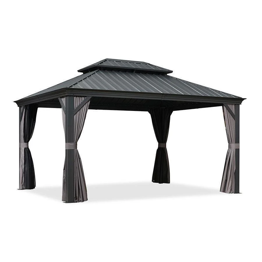 PURPLE LEAF Patio Gazebo for Backyard Grey Hardtop Galvanized Steel Roof Awning with Upgrade Curtain - Image 49