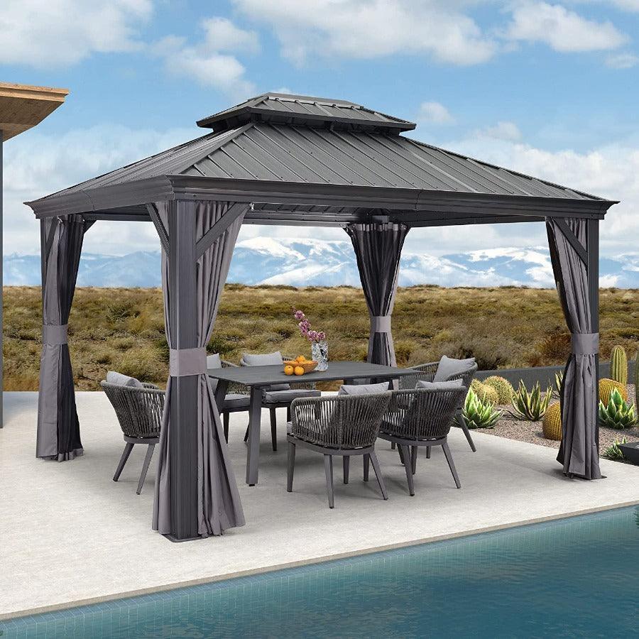 PURPLE LEAF Patio Gazebo for Backyard Grey Hardtop Galvanized Steel Roof Awning with Upgrade Curtain - Image 5