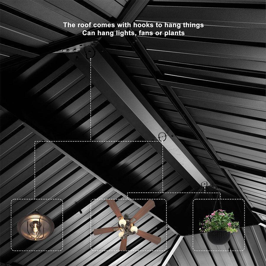 PURPLE LEAF Patio Gazebo for Backyard Grey Hardtop Galvanized Steel Roof Awning with Upgrade Curtain - Image 53