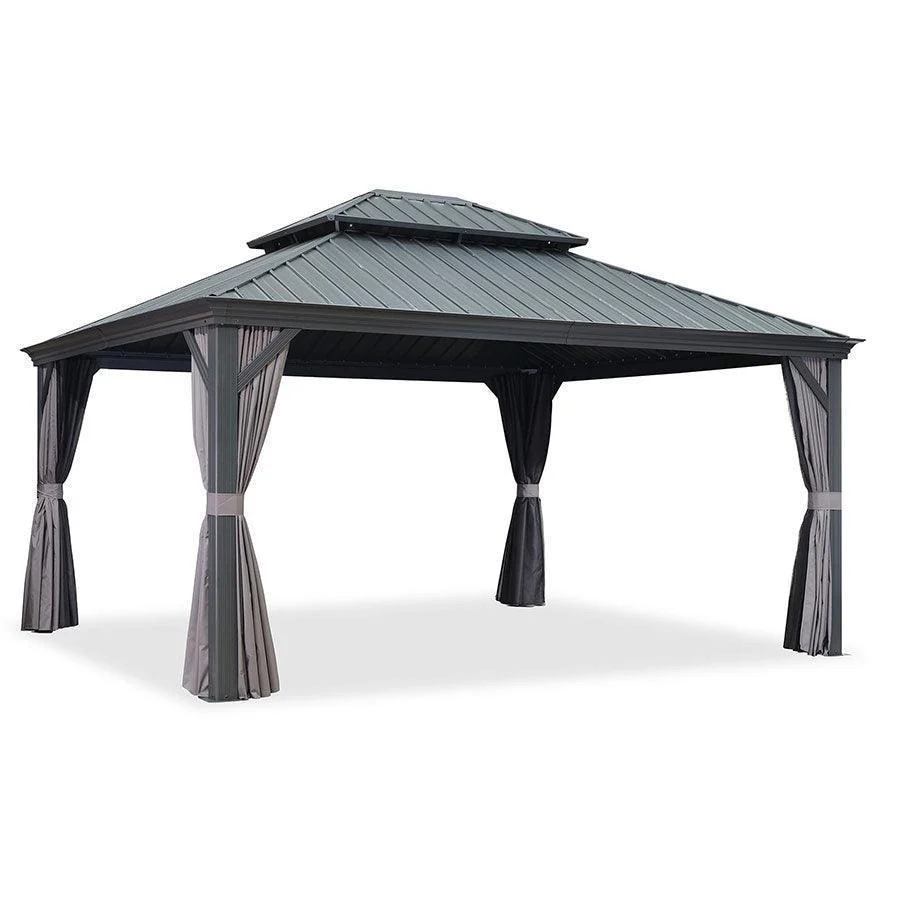 PURPLE LEAF Patio Gazebo for Backyard Grey Hardtop Galvanized Steel Roof Awning with Upgrade Curtain - Image 54