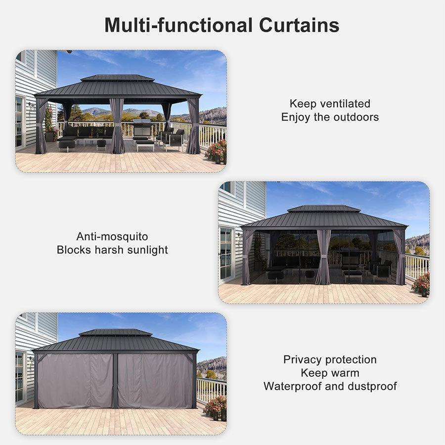 PURPLE LEAF Patio Gazebo for Backyard Grey Hardtop Galvanized Steel Roof Awning with Upgrade Curtain - Image 55