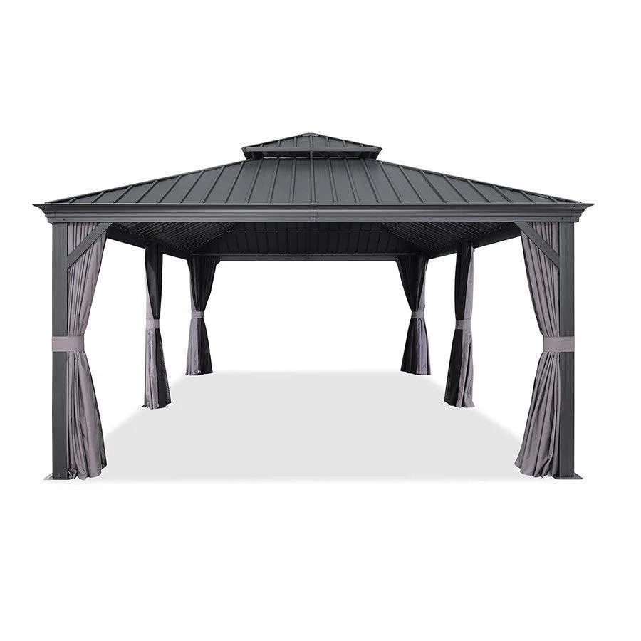 PURPLE LEAF Patio Gazebo for Backyard Grey Hardtop Galvanized Steel Roof Awning with Upgrade Curtain - Image 58