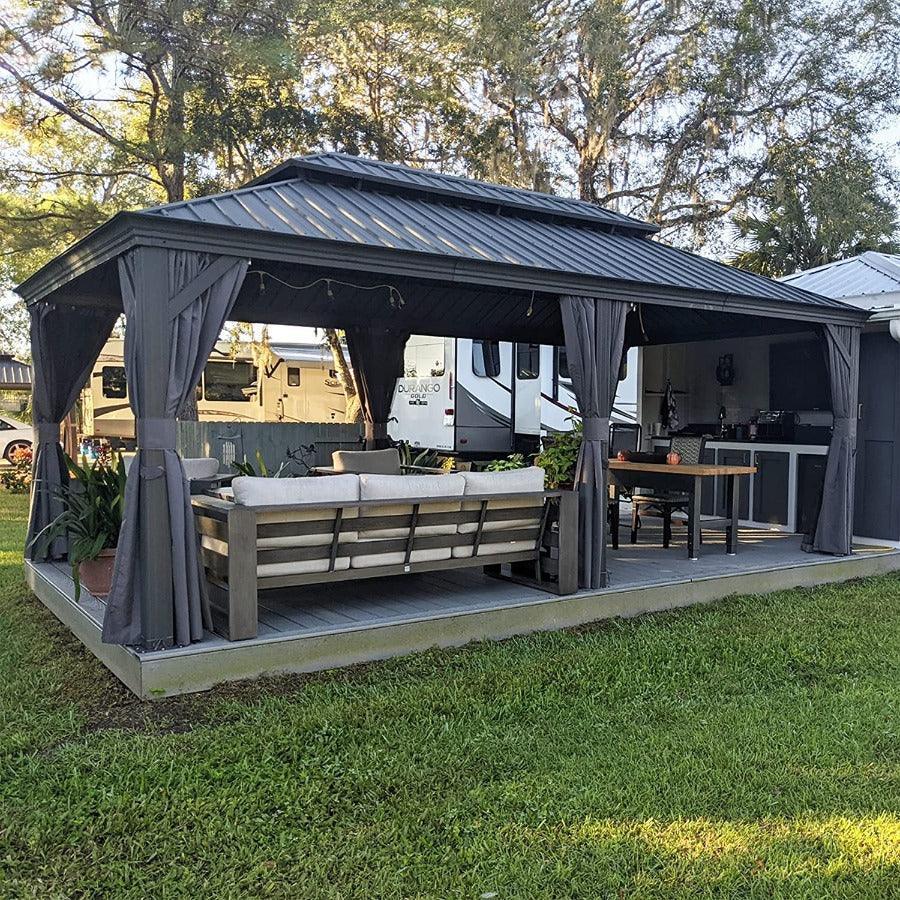 PURPLE LEAF Patio Gazebo for Backyard Grey Hardtop Galvanized Steel Roof Awning with Upgrade Curtain - Image 6