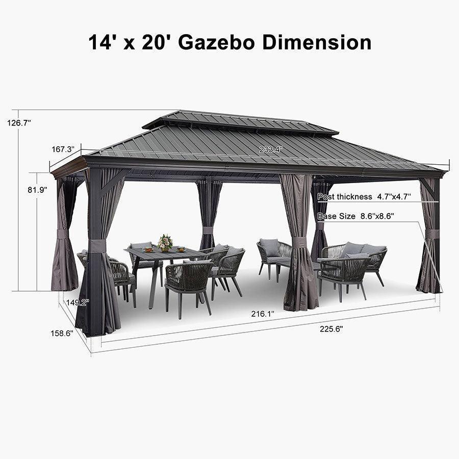 PURPLE LEAF Patio Gazebo for Backyard Grey Hardtop Galvanized Steel Roof Awning with Upgrade Curtain - Image 62