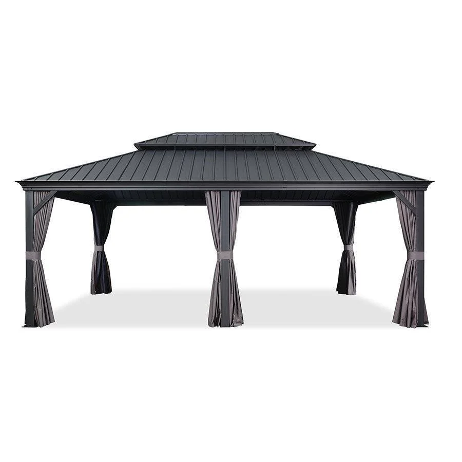 PURPLE LEAF Patio Gazebo for Backyard Grey Hardtop Galvanized Steel Roof Awning with Upgrade Curtain - Image 63