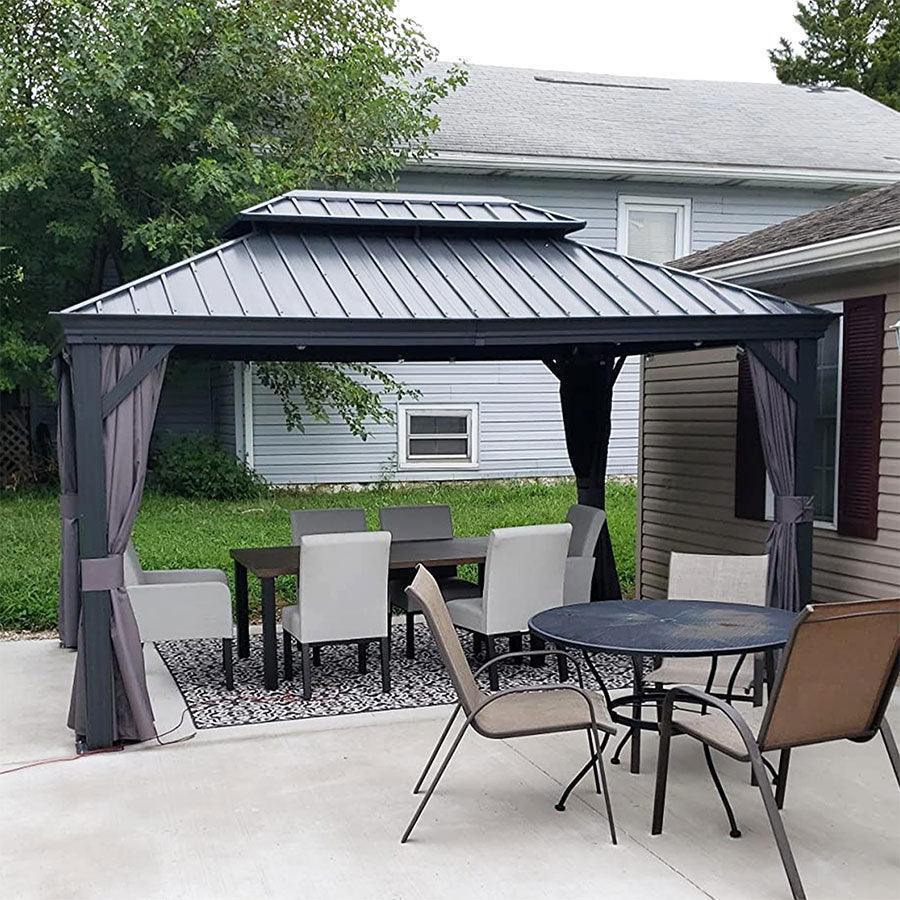 PURPLE LEAF Patio Gazebo for Backyard Grey Hardtop Galvanized Steel Roof Awning with Upgrade Curtain - Image 65