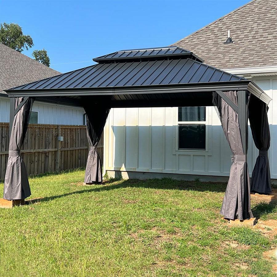 PURPLE LEAF Patio Gazebo for Backyard Grey Hardtop Galvanized Steel Roof Awning with Upgrade Curtain - Image 66