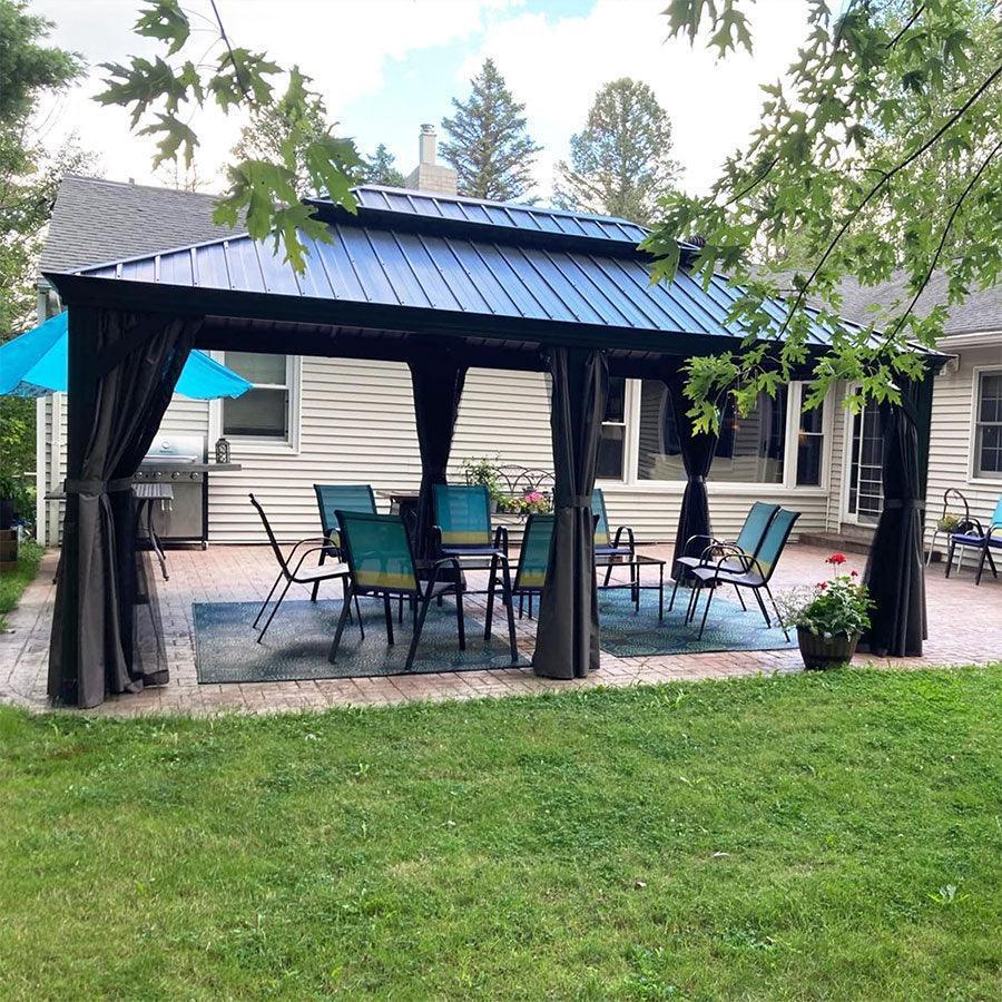PURPLE LEAF Patio Gazebo for Backyard Grey Hardtop Galvanized Steel Roof Awning with Upgrade Curtain - Image 67