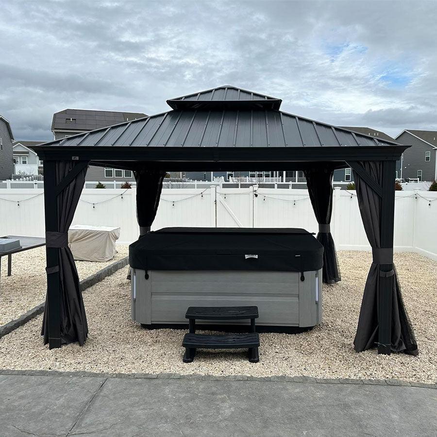 PURPLE LEAF Patio Gazebo for Backyard Grey Hardtop Galvanized Steel Roof Awning with Upgrade Curtain - Image 68