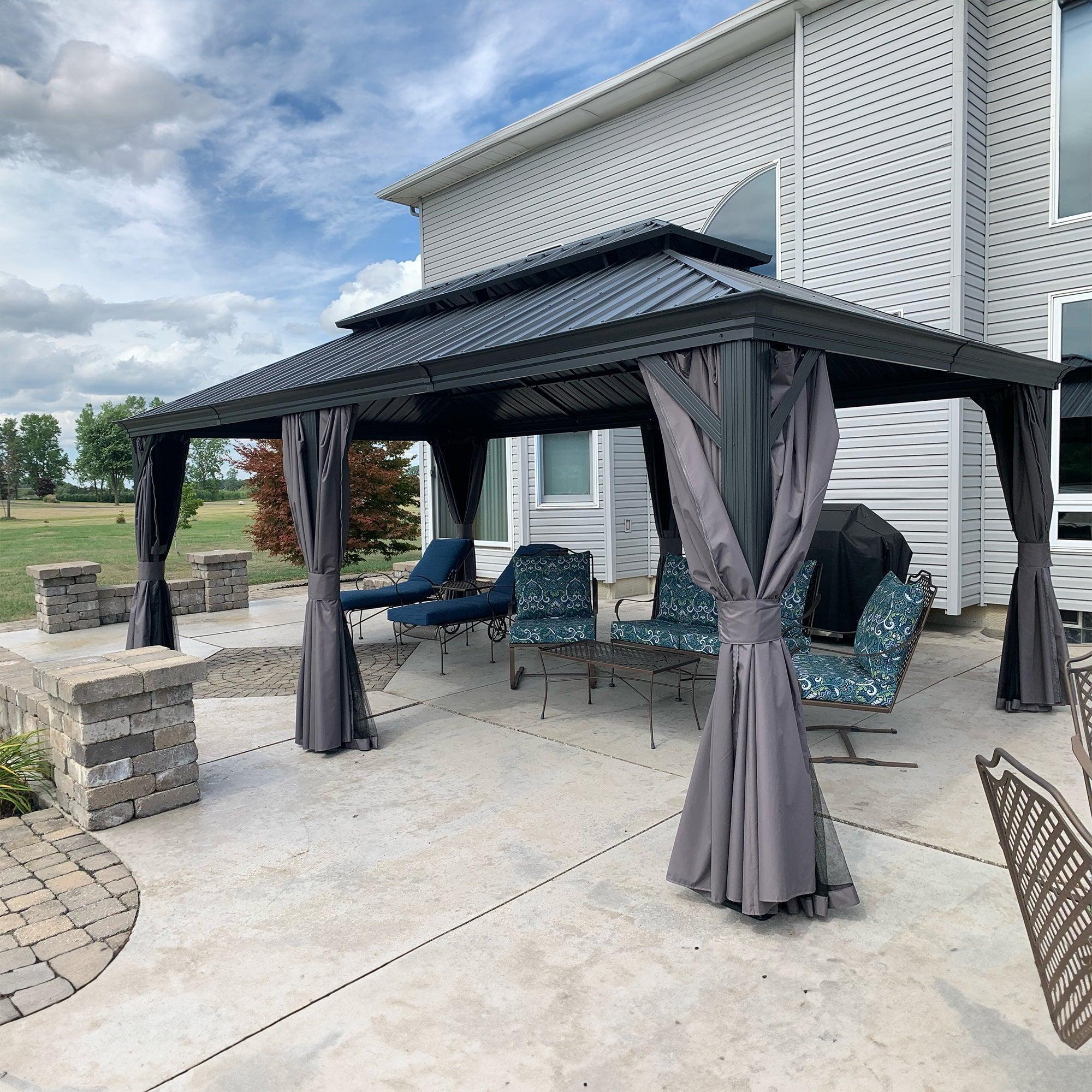 PURPLE LEAF Patio Gazebo for Backyard Grey Hardtop Galvanized Steel Roof Awning with Upgrade Curtain - Image 70
