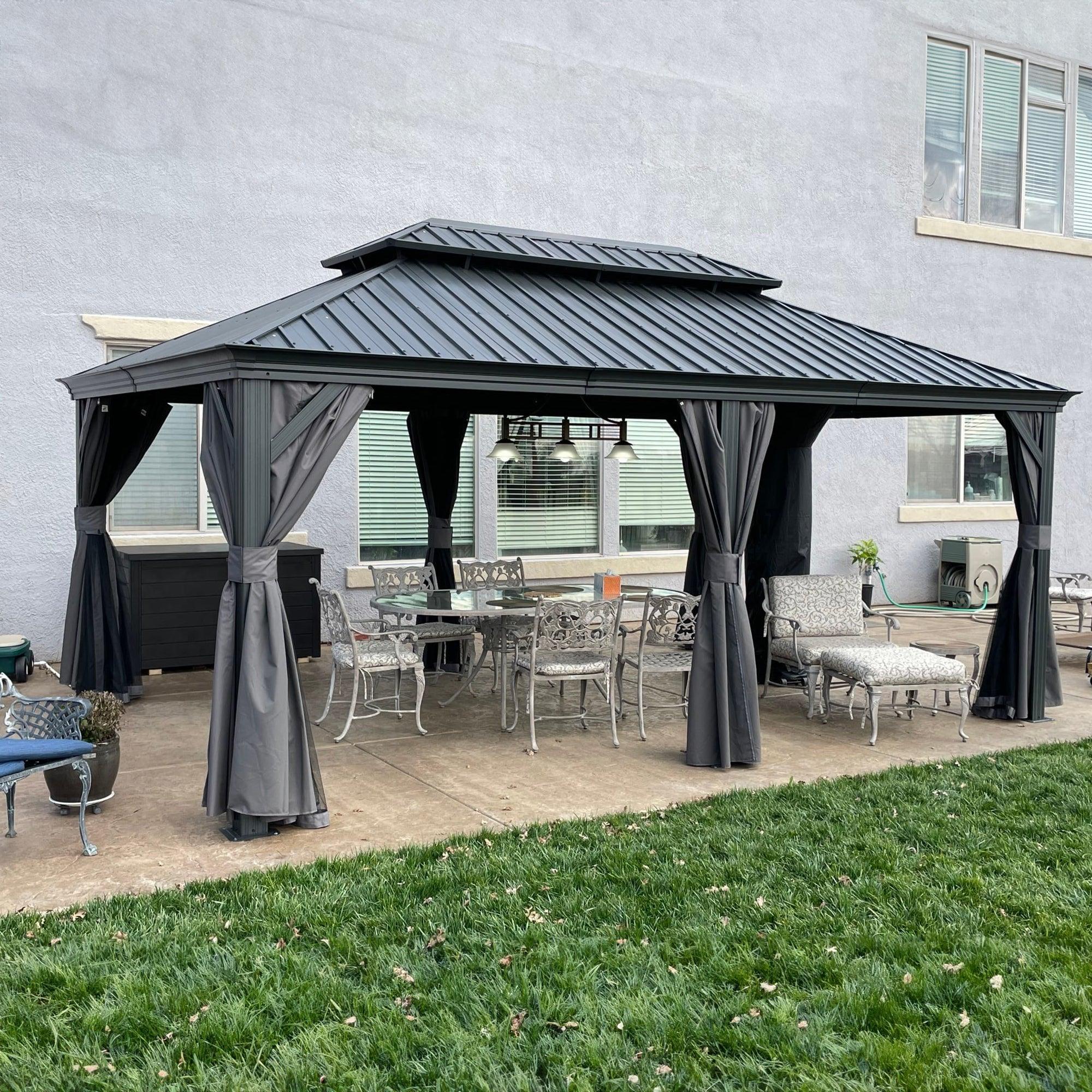 PURPLE LEAF Patio Gazebo for Backyard Grey Hardtop Galvanized Steel Roof Awning with Upgrade Curtain - Image 71