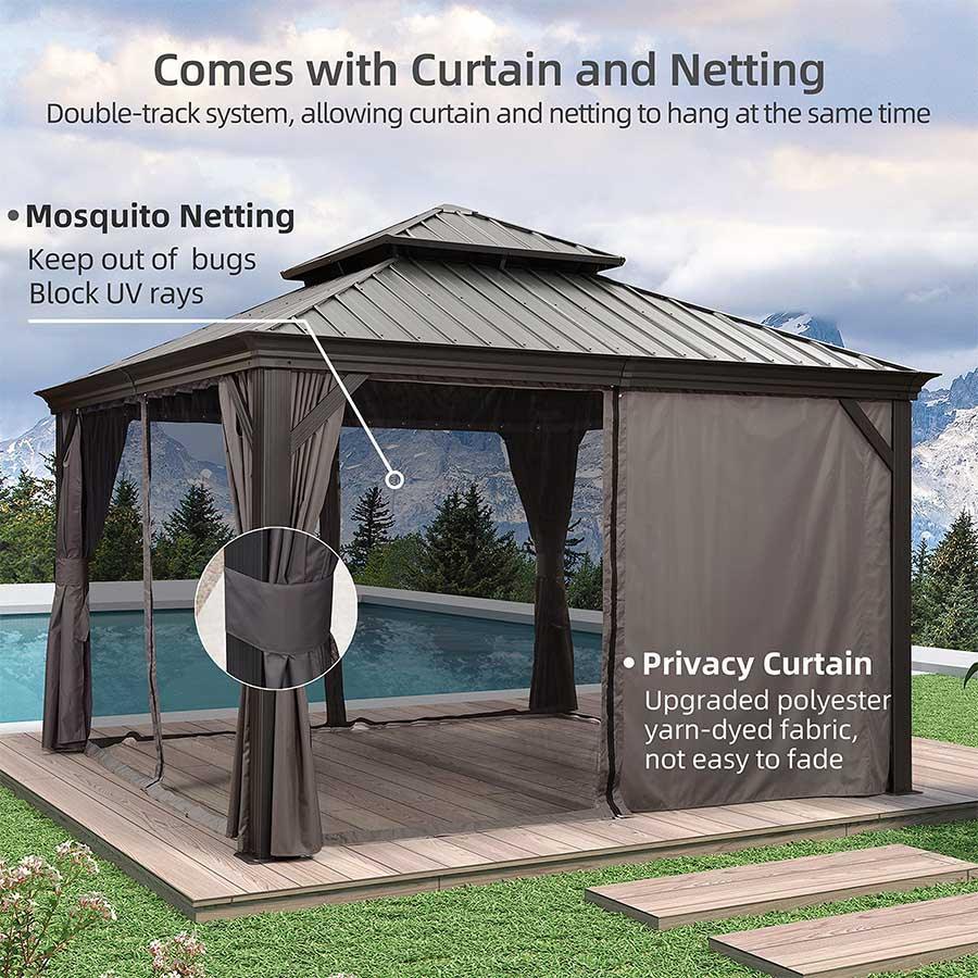 PURPLE LEAF Patio Gazebo for Backyard Grey Hardtop Galvanized Steel Roof Awning with Upgrade Curtain - Image 75
