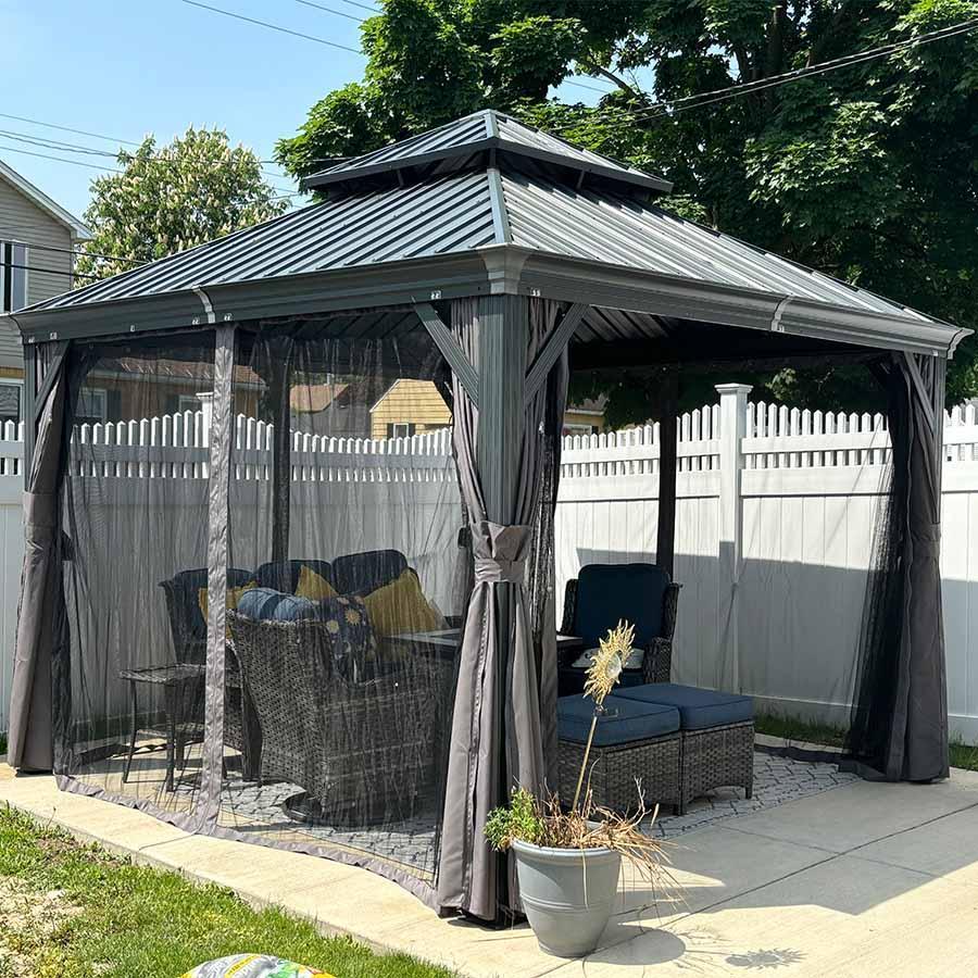 PURPLE LEAF Patio Gazebo for Backyard Grey Hardtop Galvanized Steel Roof Awning with Upgrade Curtain - Image 76