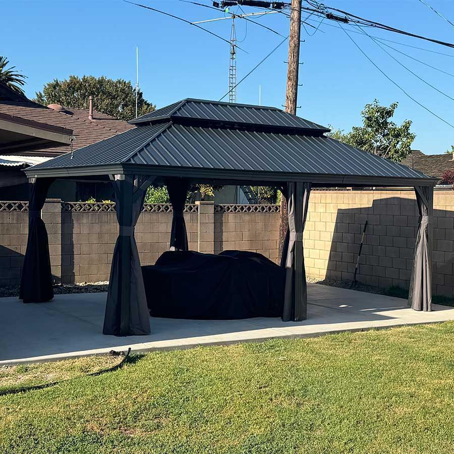 PURPLE LEAF Patio Gazebo for Backyard Grey Hardtop Galvanized Steel Roof Awning with Upgrade Curtain - Image 78