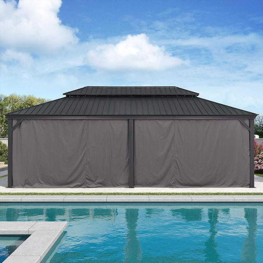 PURPLE LEAF Patio Gazebo for Backyard Grey Hardtop Galvanized Steel Roof Awning with Upgrade Curtain - Image 82