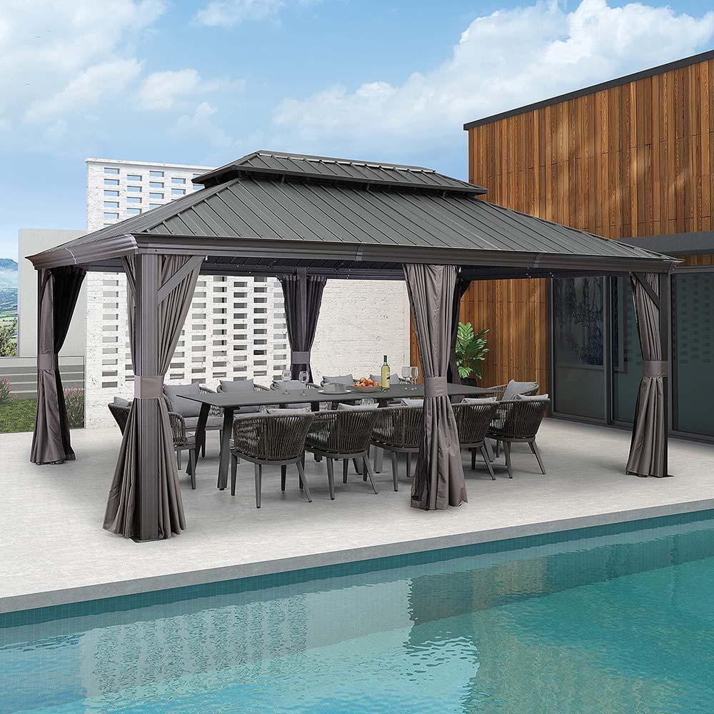 PURPLE LEAF Patio Gazebo for Backyard Grey Hardtop Galvanized Steel Roof Awning with Upgrade Curtain - Image 9