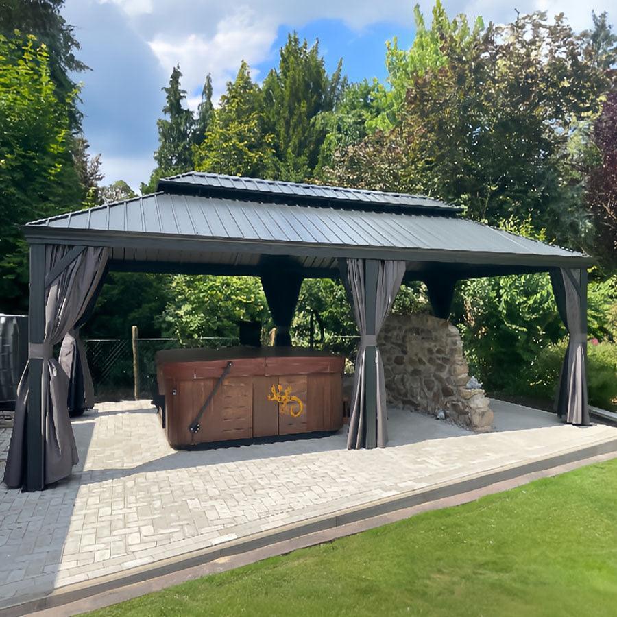 PURPLE LEAF Patio Gazebo for Backyard Grey Hardtop Galvanized Steel Roof Awning with Upgrade Curtain - Image 90