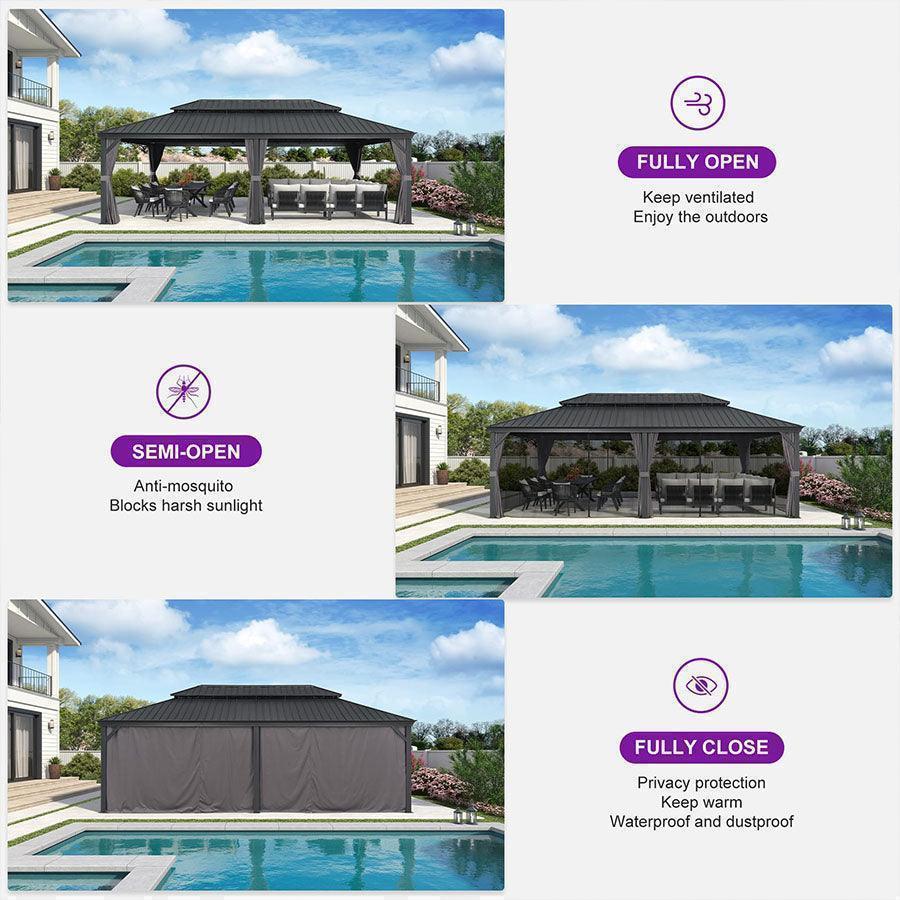 PURPLE LEAF Patio Gazebo for Backyard Grey Hardtop Galvanized Steel Roof Awning with Upgrade Curtain - Image 91