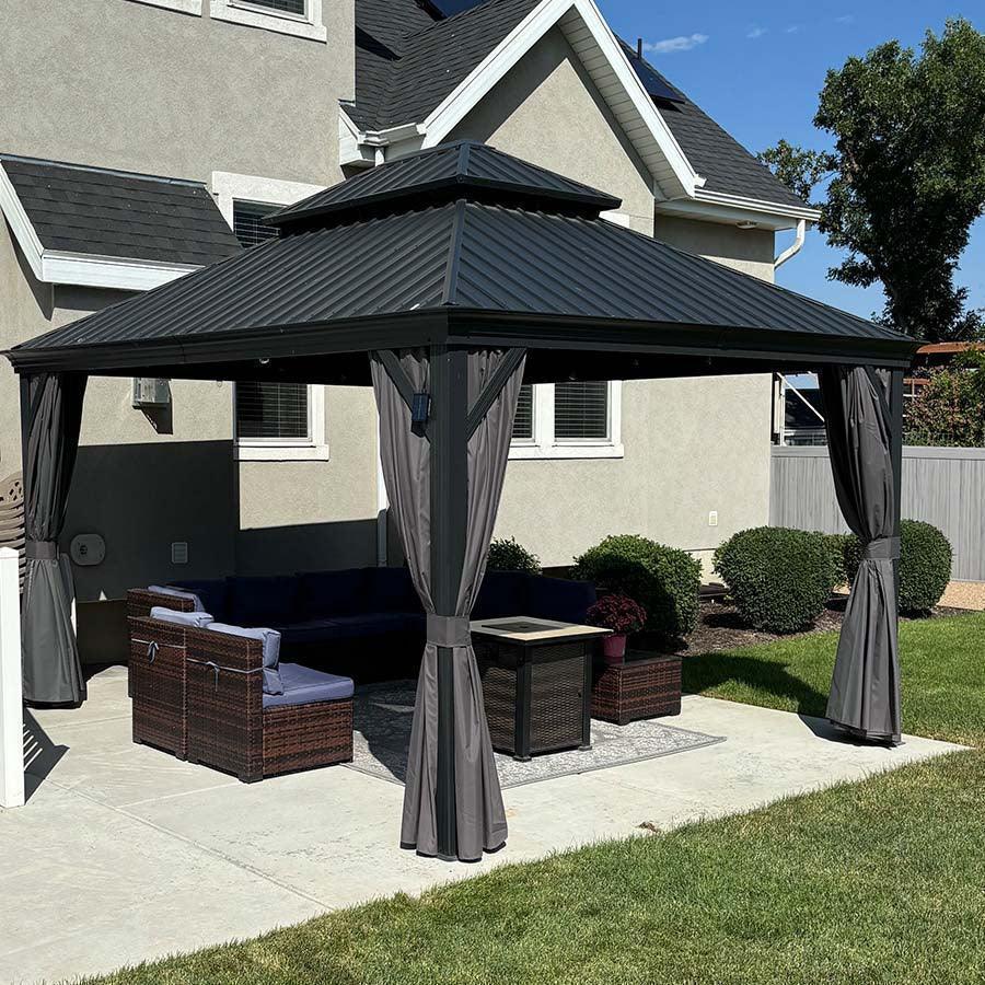 PURPLE LEAF Patio Gazebo for Backyard Grey Hardtop Galvanized Steel Roof Awning with Upgrade Curtain - Image 93