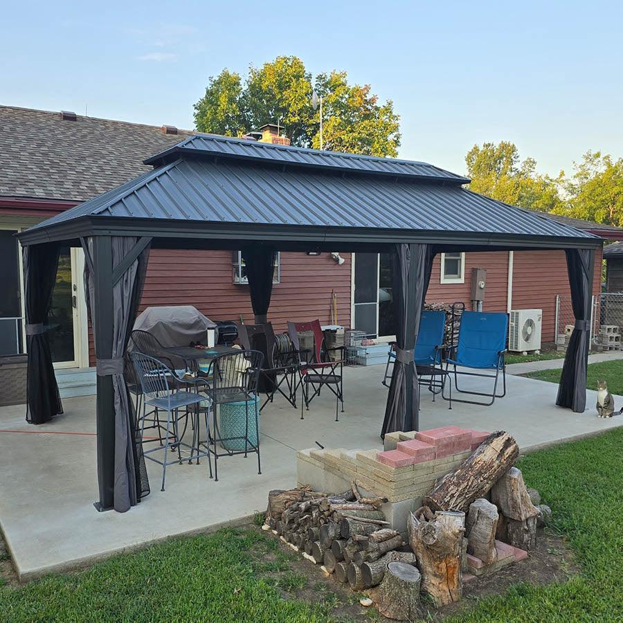 PURPLE LEAF Patio Gazebo for Backyard Grey Hardtop Galvanized Steel Roof Awning with Upgrade Curtain - Image 95