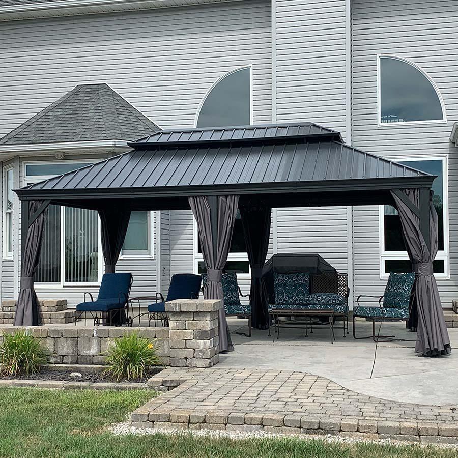 PURPLE LEAF Patio Gazebo for Backyard Grey Hardtop Galvanized Steel Roof Awning with Upgrade Curtain - Image 96