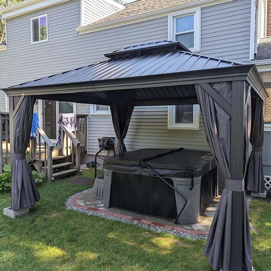 PURPLE LEAF Patio Gazebo for Backyard Grey Hardtop Galvanized Steel Roof Awning with Upgrade Curtain - Image 98