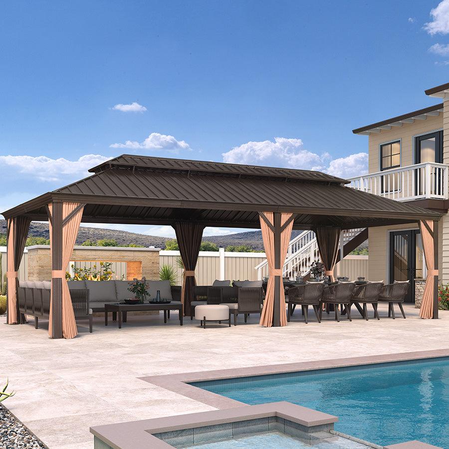 PURPLE LEAF Outdoor Hardtop Gazebo for Garden Bronze Double Roof Aluminum Frame Pavilion - Image 101