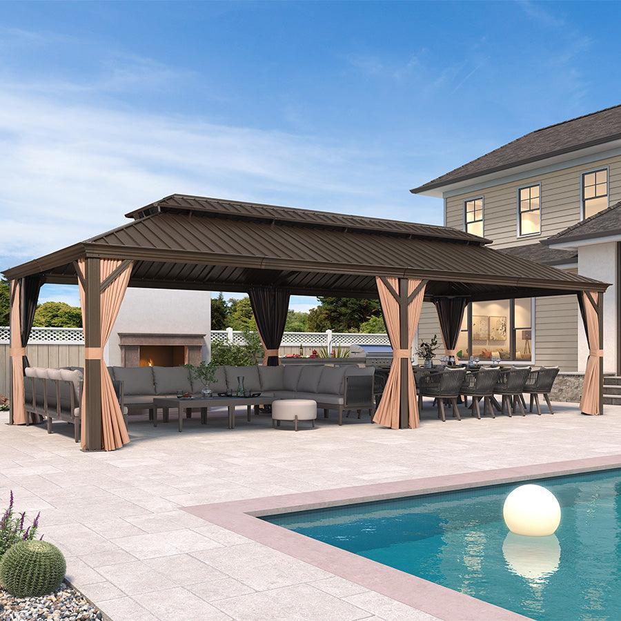 PURPLE LEAF Outdoor Hardtop Gazebo for Garden Bronze Double Roof Aluminum Frame Pavilion - Image 102