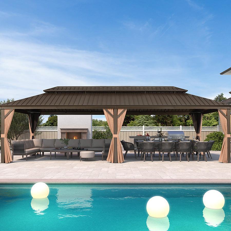 PURPLE LEAF Outdoor Hardtop Gazebo for Garden Bronze Double Roof Aluminum Frame Pavilion - Image 103