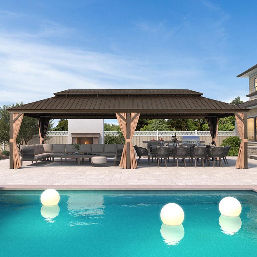 PURPLE LEAF Outdoor Hardtop Gazebo for Garden Bronze Double Roof Aluminum Frame Pavilion - Image 104