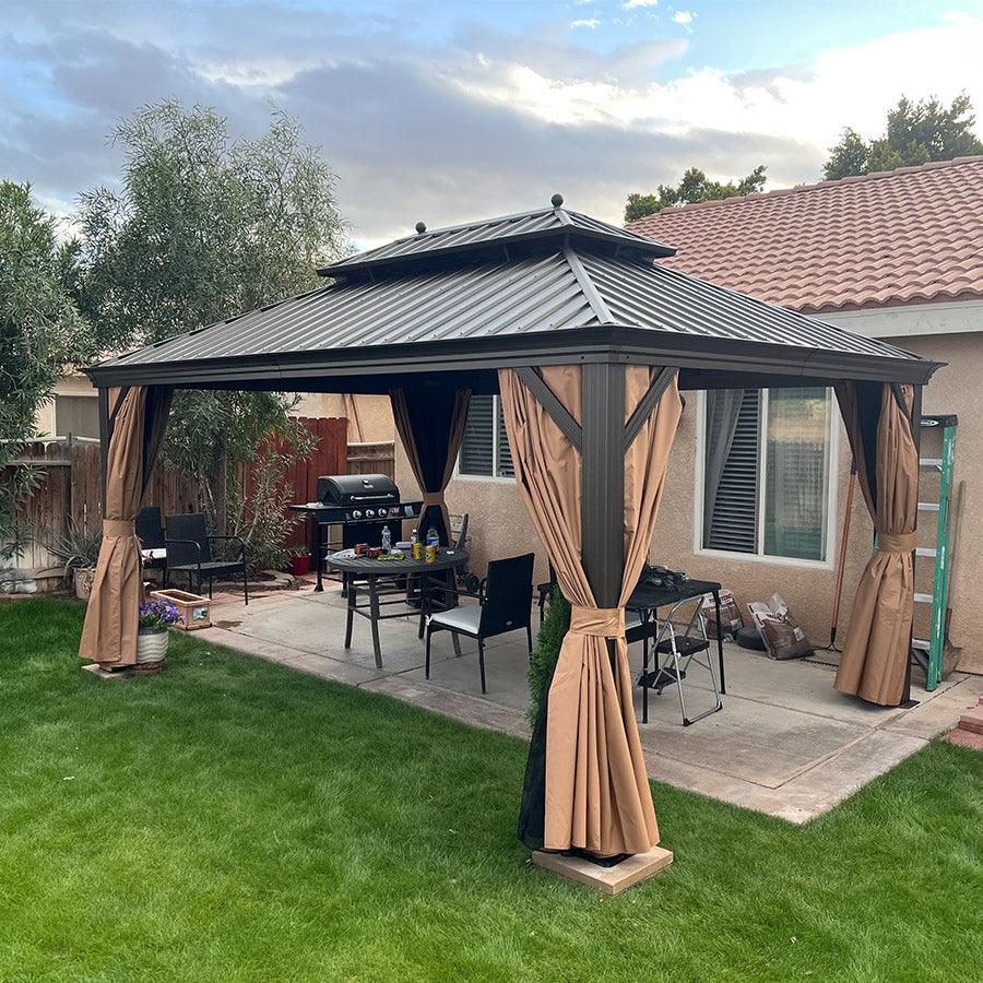 PURPLE LEAF Outdoor Hardtop Gazebo for Garden Bronze Double Roof Aluminum Frame Pavilion - Image 106