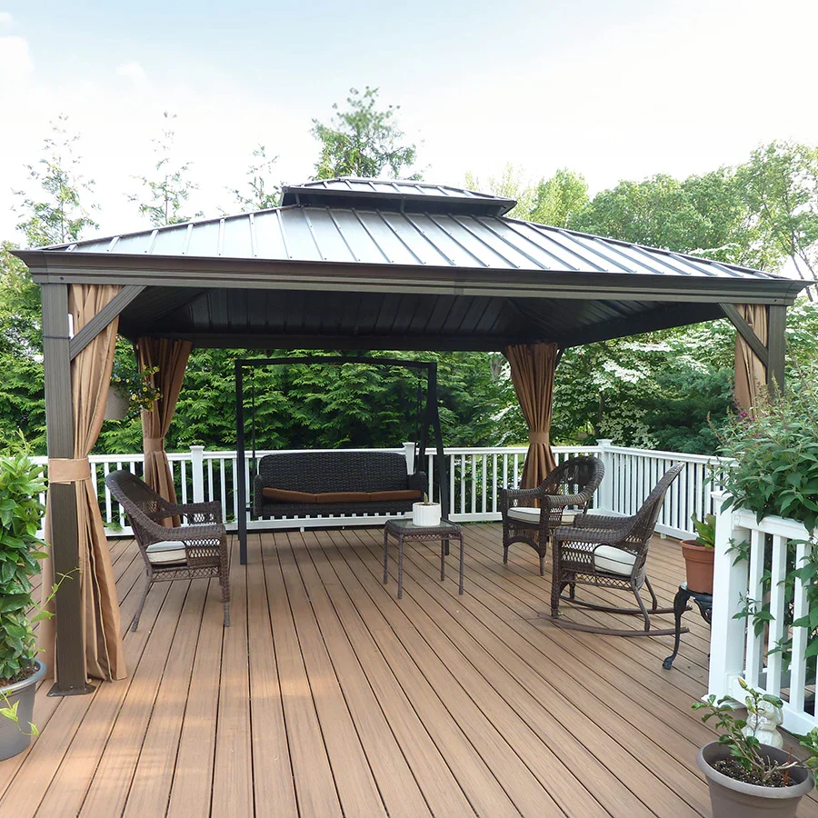 PURPLE LEAF Outdoor Hardtop Gazebo for Garden Bronze Double Roof Aluminum Frame Pavilion - Image 112