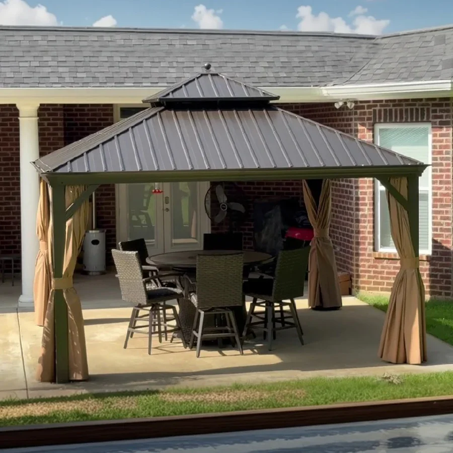 PURPLE LEAF Outdoor Hardtop Gazebo for Garden Bronze Double Roof Aluminum Frame Pavilion - Image 113