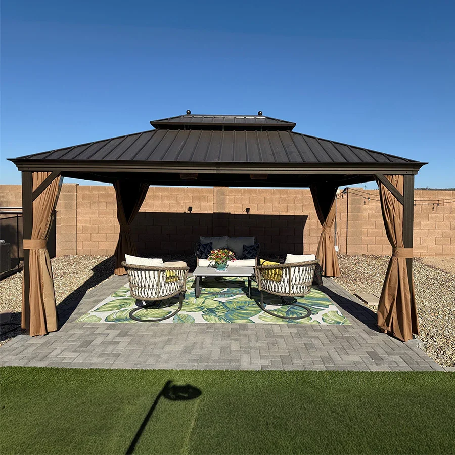 PURPLE LEAF Outdoor Hardtop Gazebo for Garden Bronze Double Roof Aluminum Frame Pavilion - Image 114