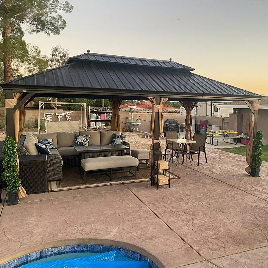 PURPLE LEAF Outdoor Hardtop Gazebo for Garden Bronze Double Roof Aluminum Frame Pavilion - Image 116