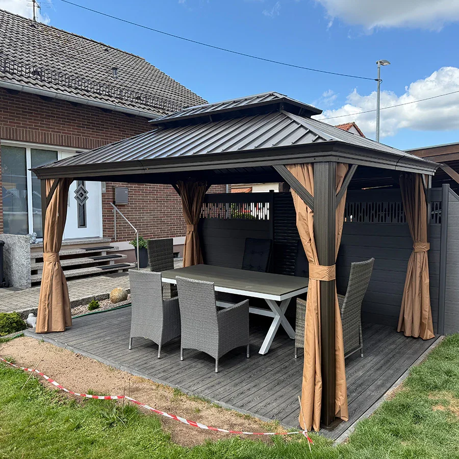 PURPLE LEAF Outdoor Hardtop Gazebo for Garden Bronze Double Roof Aluminum Frame Pavilion - Image 117