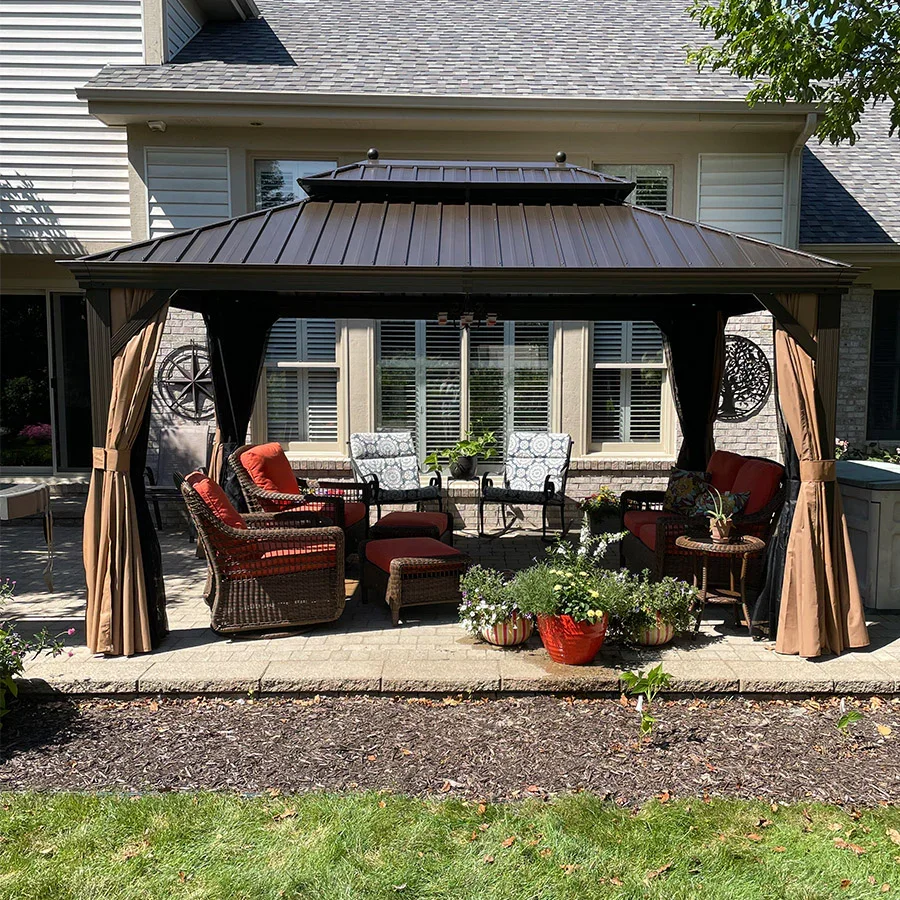 PURPLE LEAF Outdoor Hardtop Gazebo for Garden Bronze Double Roof Aluminum Frame Pavilion - Image 118