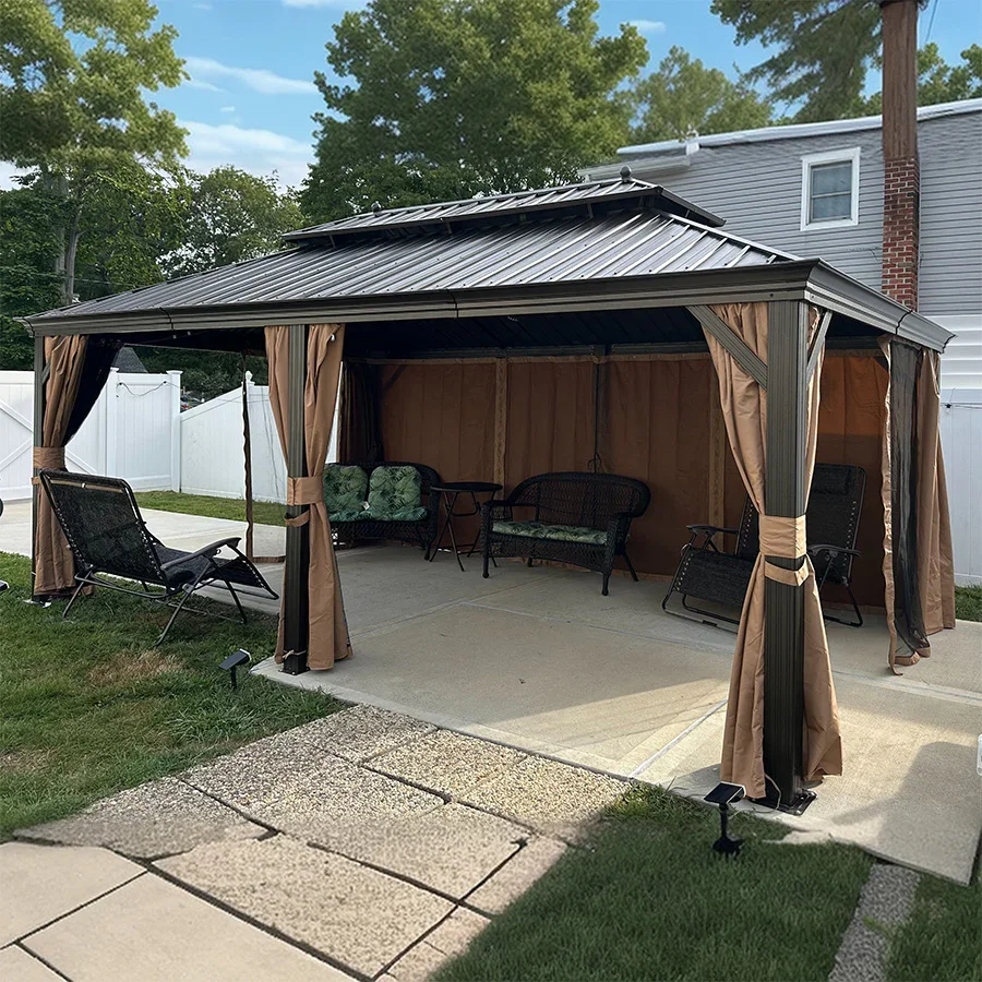 PURPLE LEAF Outdoor Hardtop Gazebo for Garden Bronze Double Roof Aluminum Frame Pavilion - Image 120