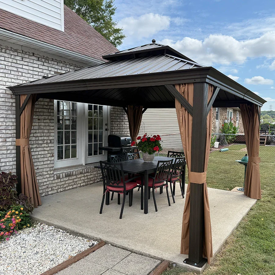 PURPLE LEAF Outdoor Hardtop Gazebo for Garden Bronze Double Roof Aluminum Frame Pavilion - Image 122