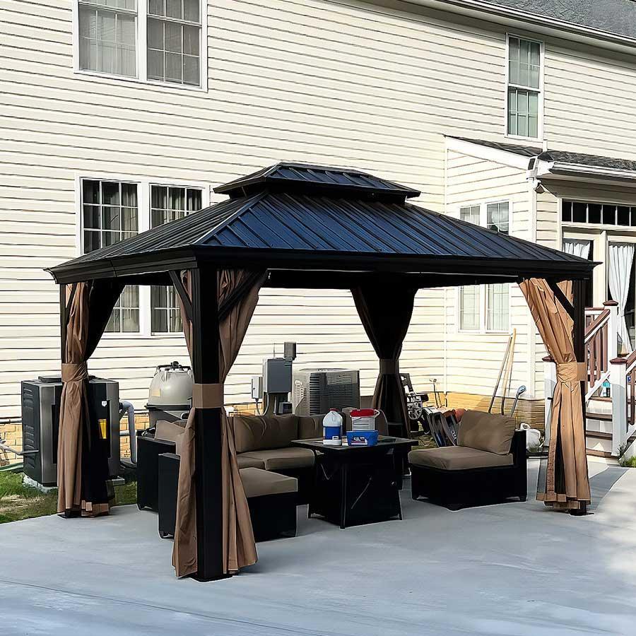 PURPLE LEAF Outdoor Hardtop Gazebo for Garden Bronze Double Roof Aluminum Frame Pavilion - Image 13