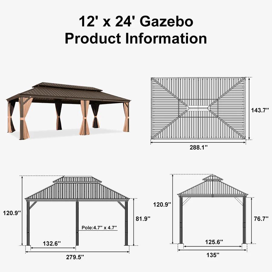 PURPLE LEAF Outdoor Hardtop Gazebo for Garden Bronze Double Roof Aluminum Frame Pavilion - Image 132