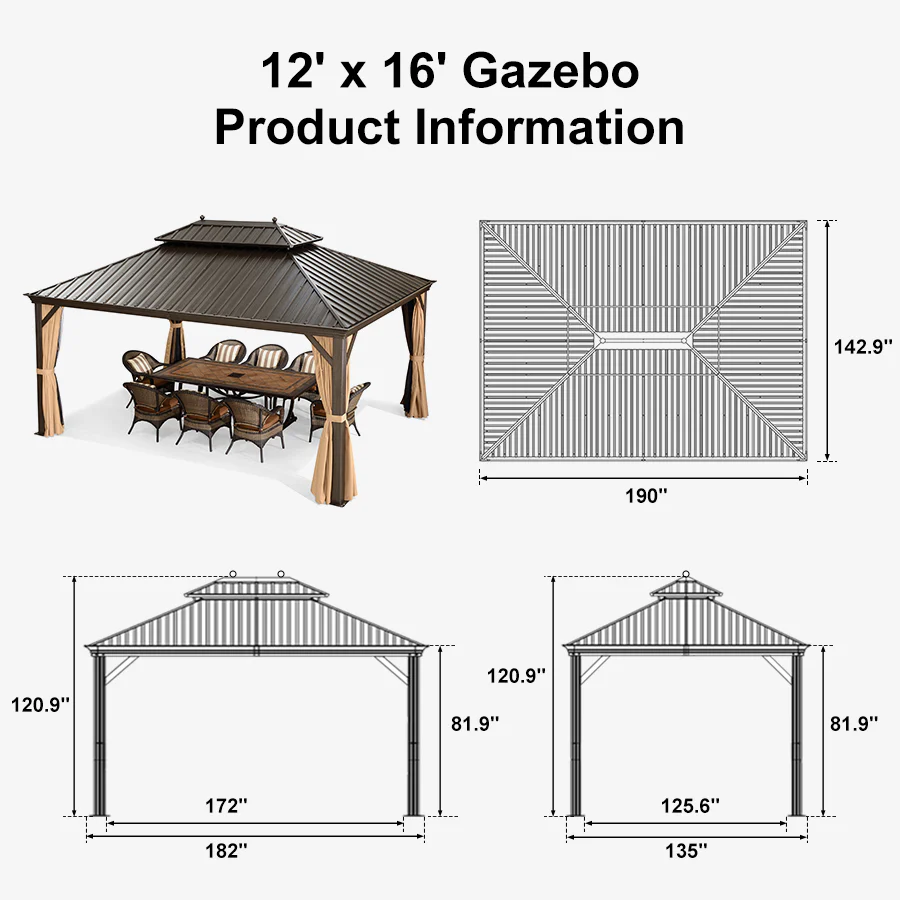 PURPLE LEAF Outdoor Hardtop Gazebo for Garden Bronze Double Roof Aluminum Frame Pavilion - Image 133