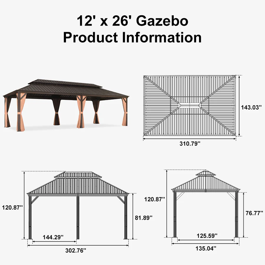 PURPLE LEAF Outdoor Hardtop Gazebo for Garden Bronze Double Roof Aluminum Frame Pavilion - Image 134